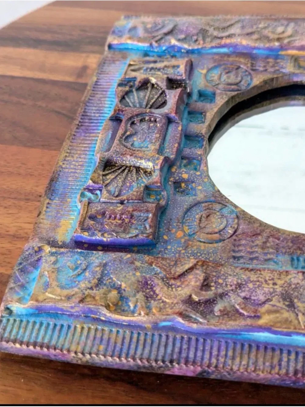 Iridescent Mexican Talavera Style Mirror | Folkart | Wall Art | 9 Inch